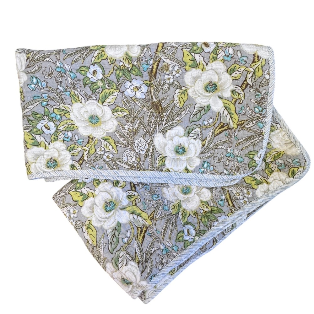 Tommy Bahama Home Quilted Pillow Shams Floral Stripe Reversible Set of 2 Green